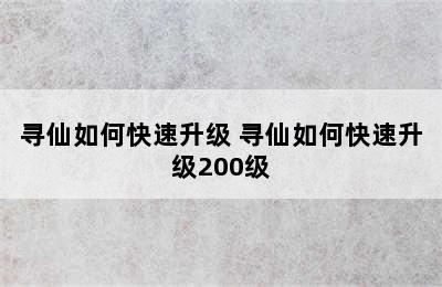 寻仙如何快速升级 寻仙如何快速升级200级